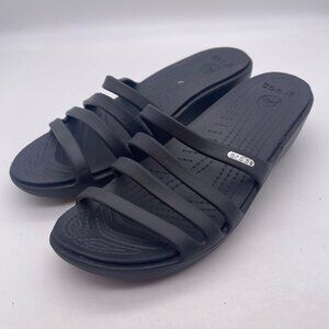 CROCS Rhonda Women's Size 10 Wedge Sandals Strappy Slides Open Toe Black T17